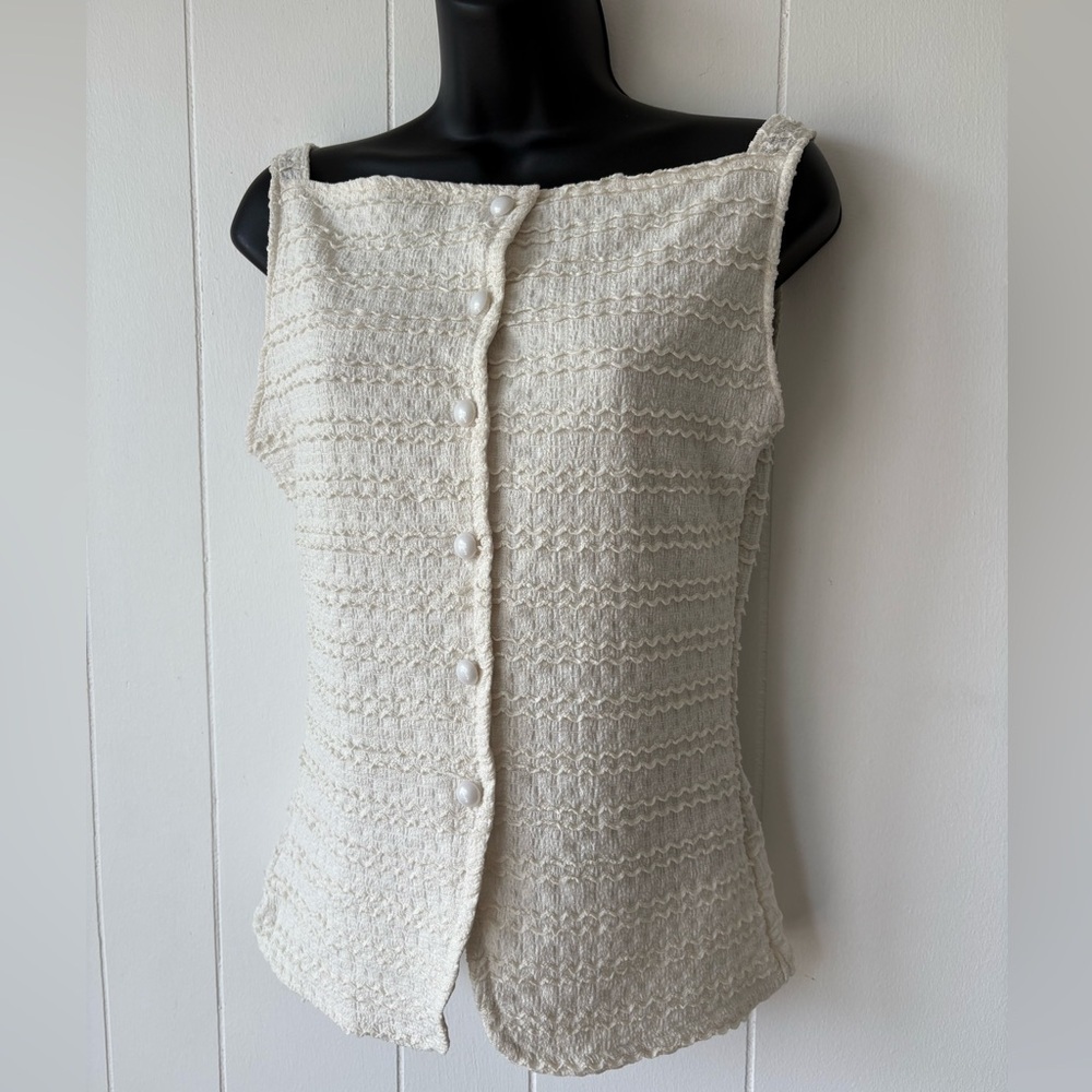 Cream Ruched Square Neck Button Front Top - Picture 3 of 6